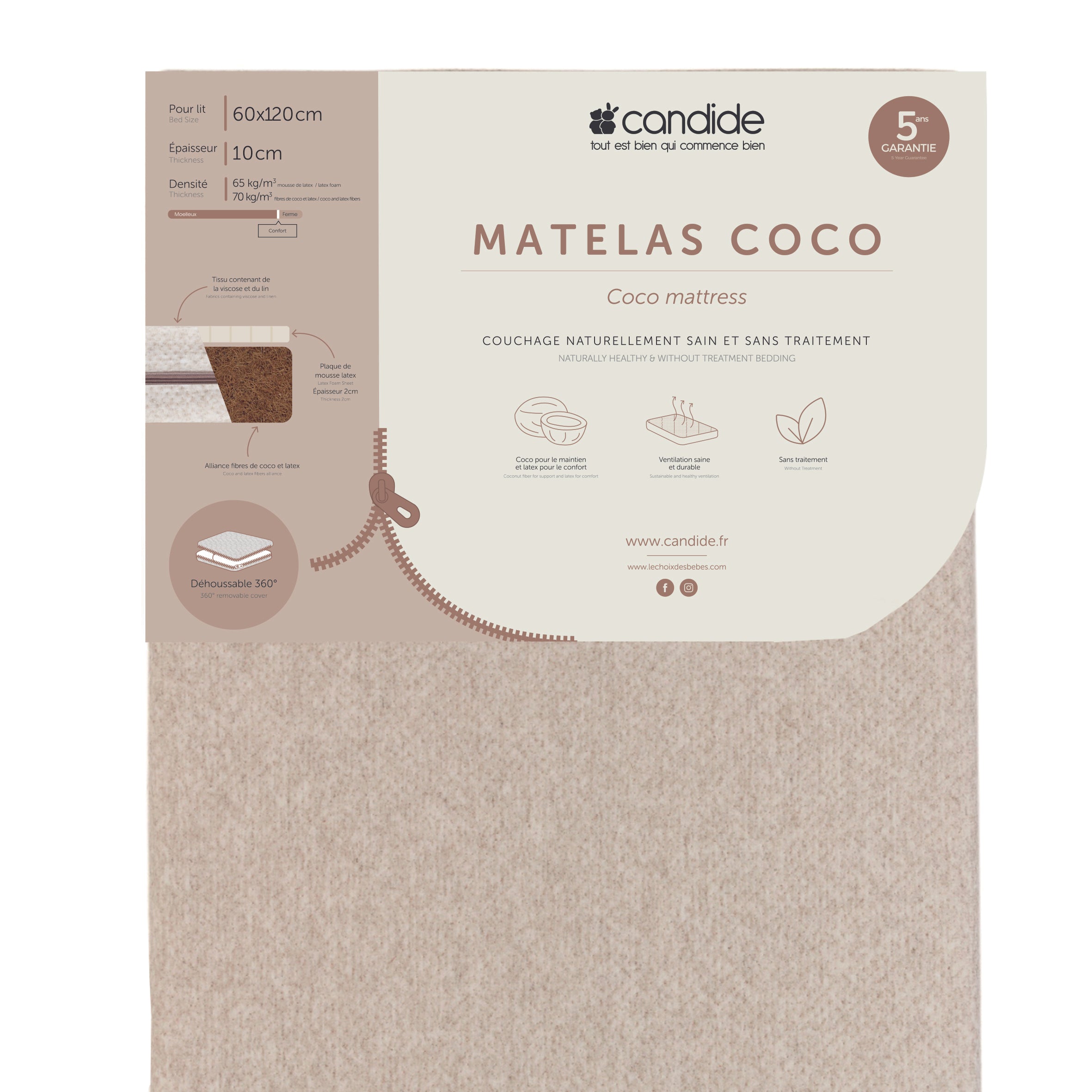Saltea Organic Coco Comfort+ pentru pat 60X120Cm (grosime 11Cm) Candide