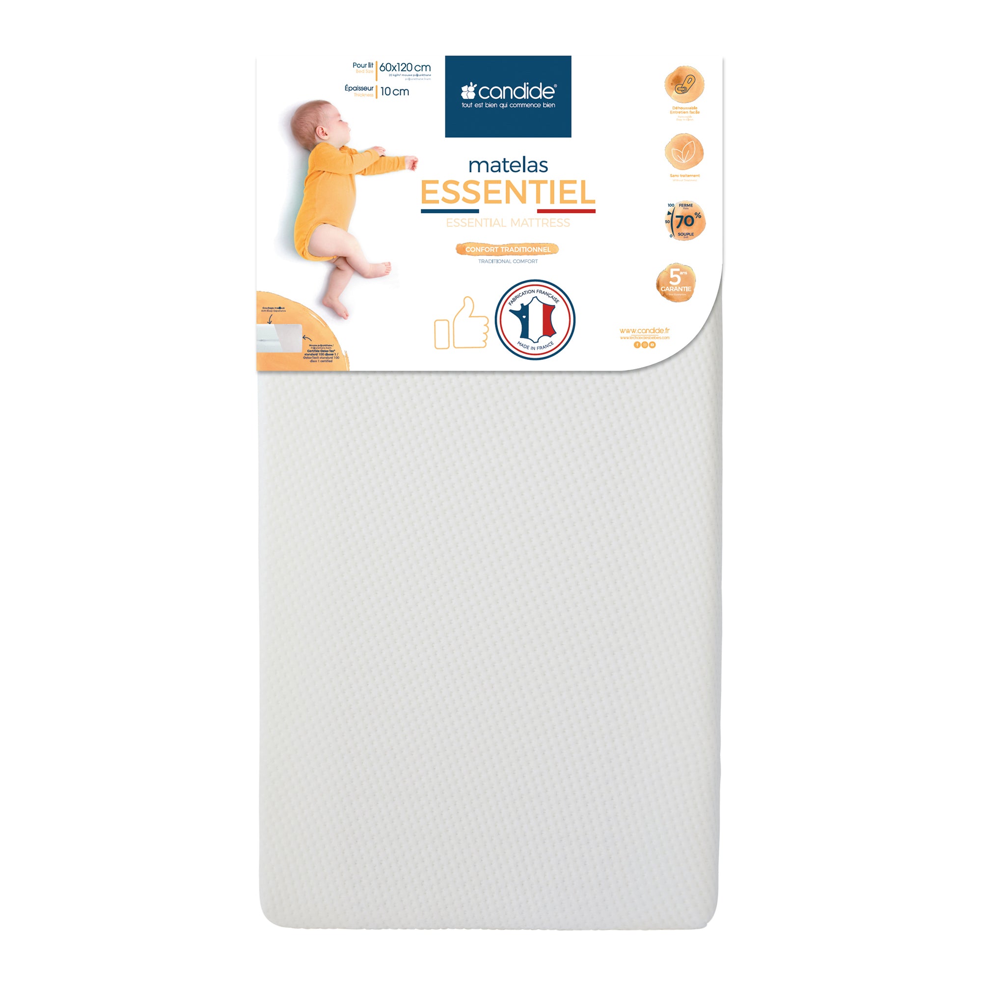 Saltea universală respirabilă pentru pat 60X120cm (grosime 10cm) Candide