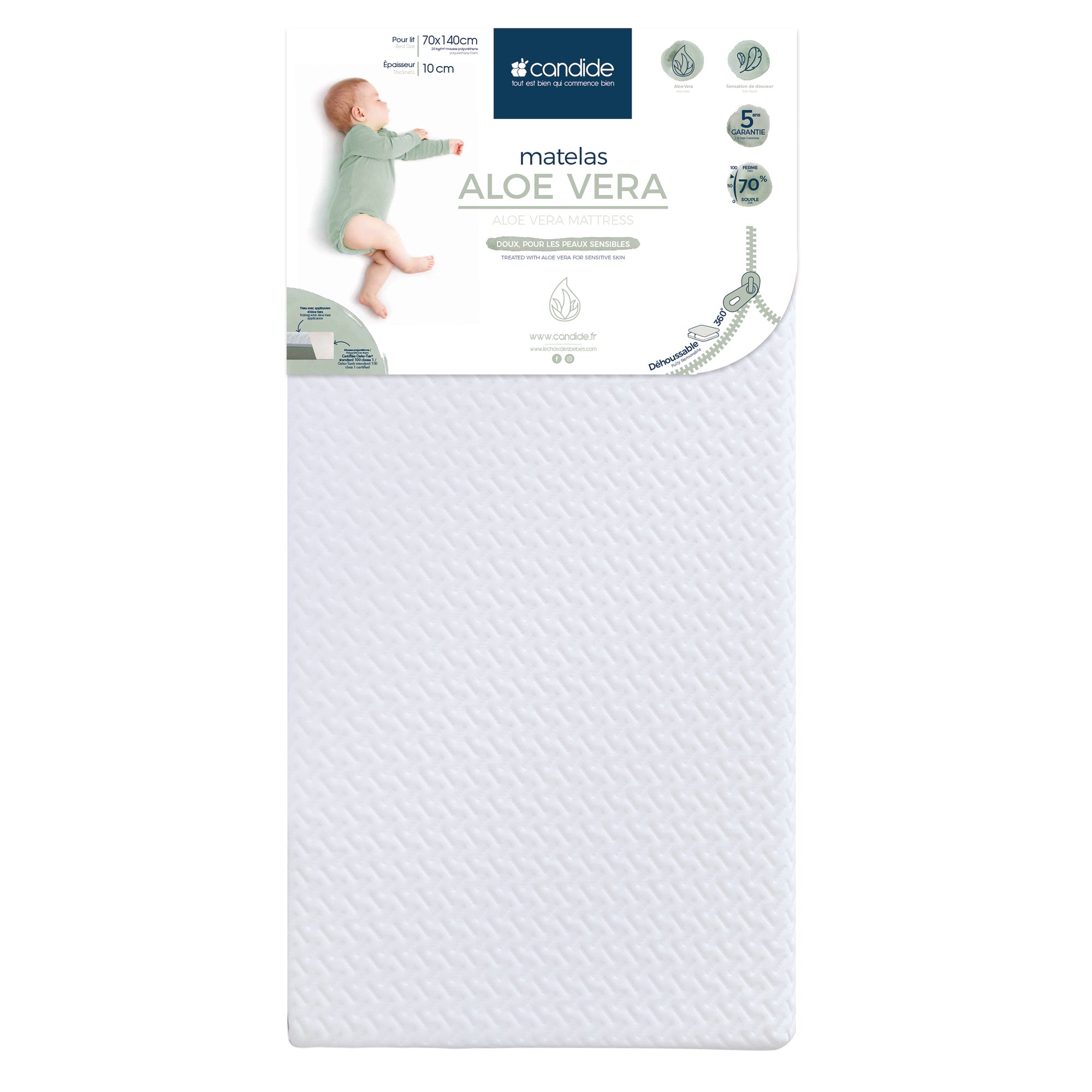 Saltea Aloe Vera cu husă detașabilă pentru pat 60X120 cm (grosime 10 cm) Candide