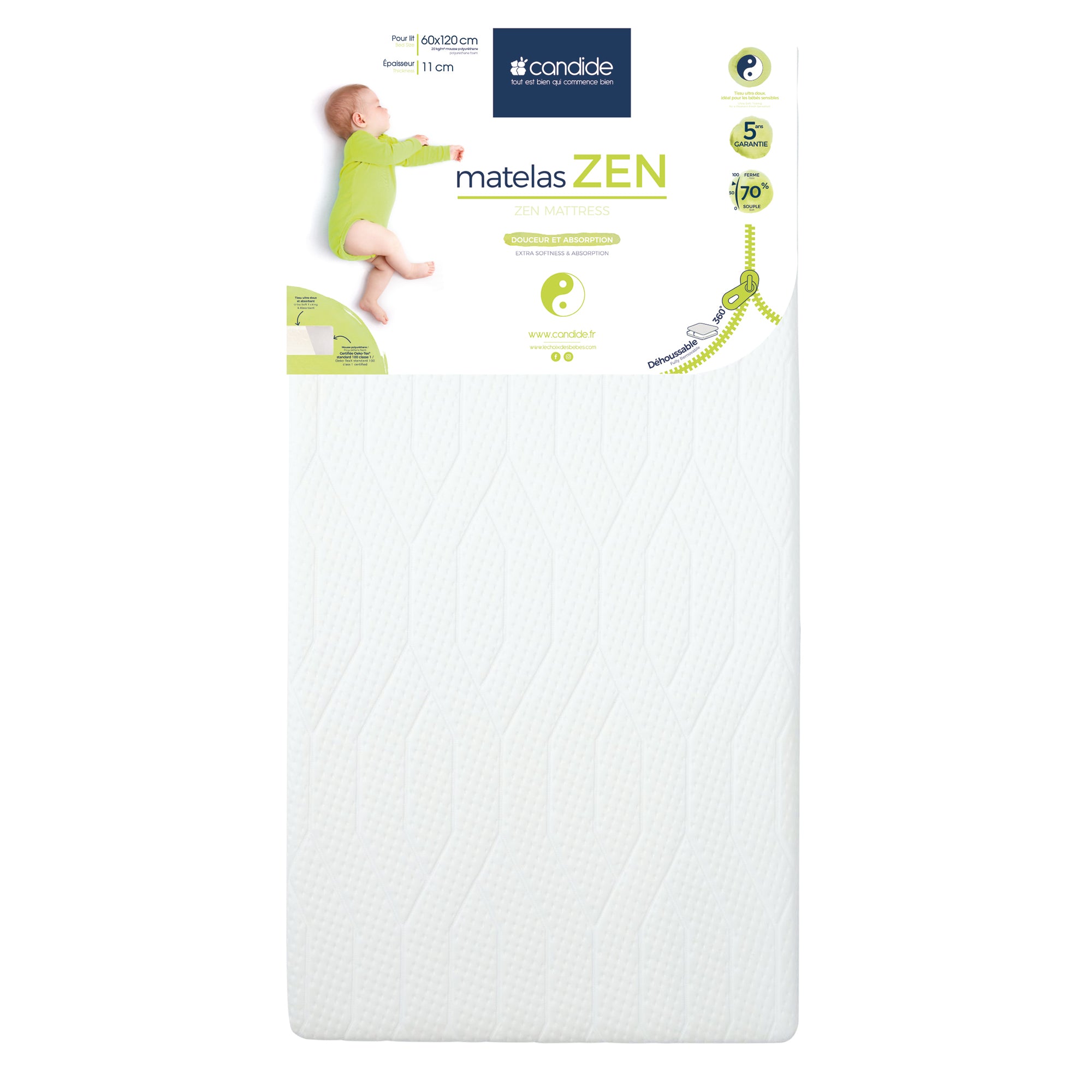 Saltea Zen cu husă din bambus Pentru Pat 60X120Cm (grosime 10Cm) Candide