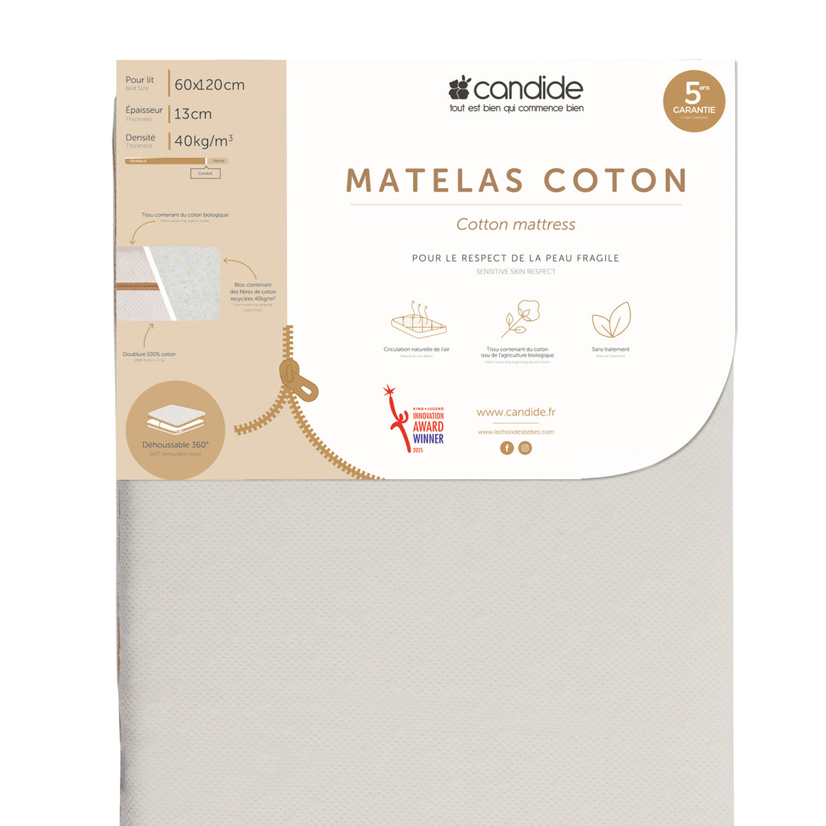 Organic Bed Mattress 60x120 (13cm Thickness) Candide