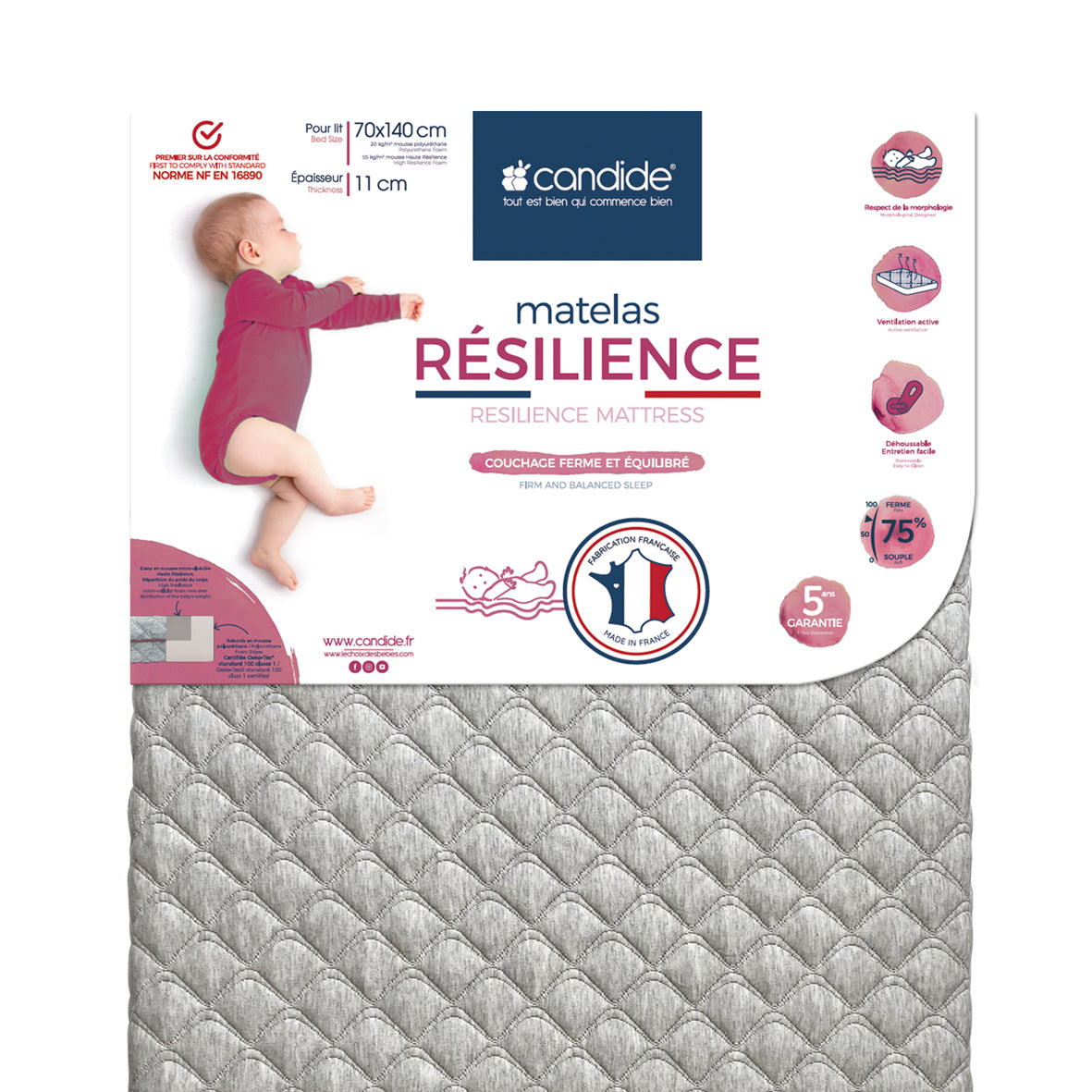 Saltea ergonomică și durabilă pentru copii pentru pat 70X140cm (grosime 11cm) Candide