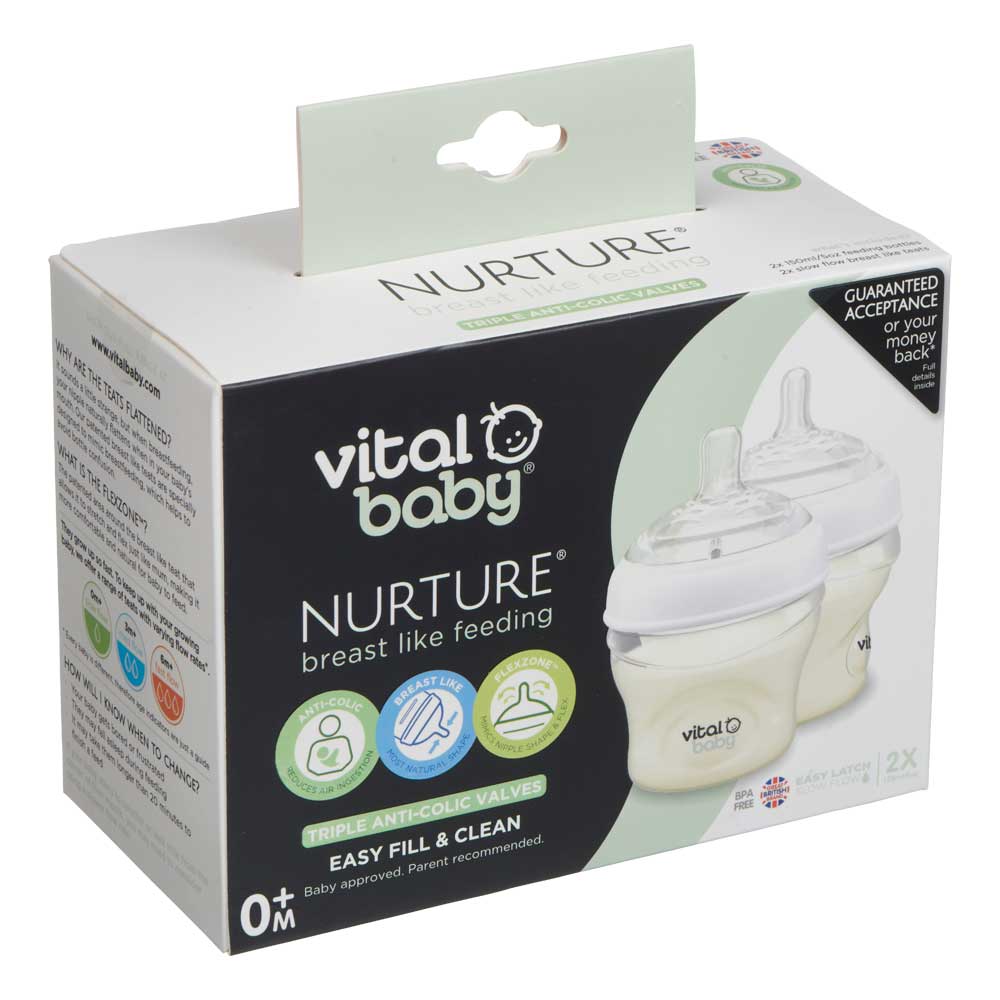 Anti-Colic Feeding Bottles 150 ml. 0+ Vital Baby