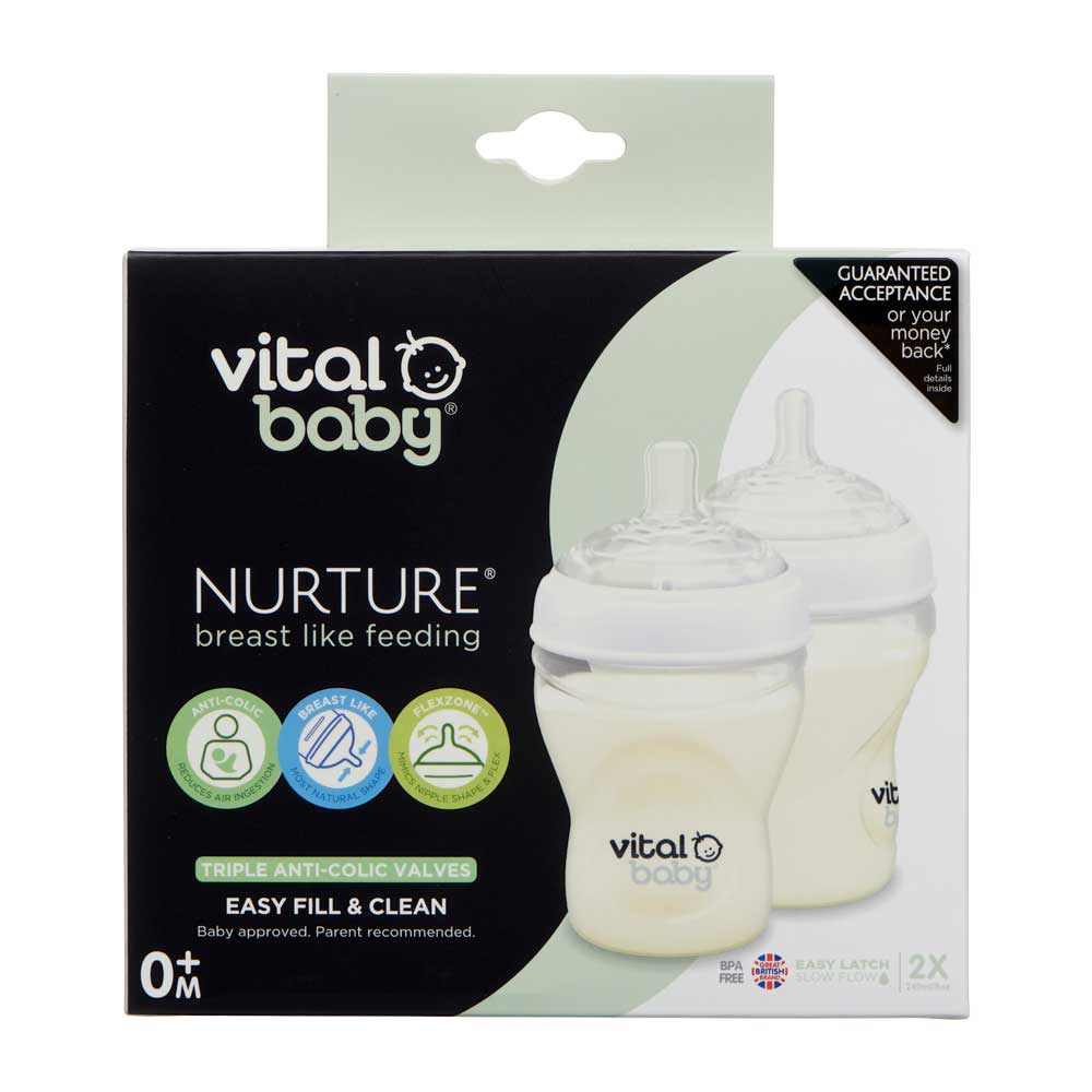 Anti-Colic Feeding Bottles 240 ml. 0+ Vital Baby