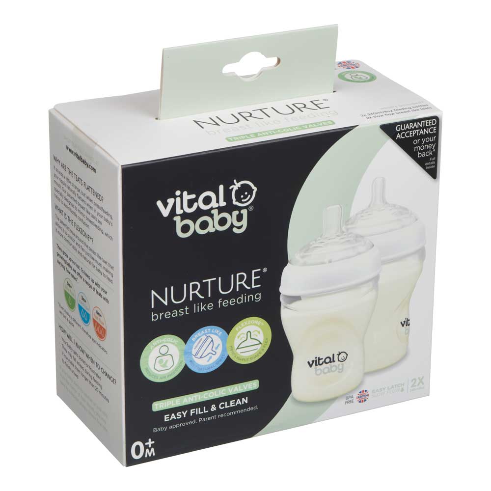 Anti-Colic Feeding Bottles 240 ml. 0+ Vital Baby