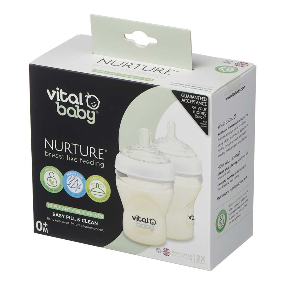 Anti-Colic Feeding Bottles 240 ml. 0+ Vital Baby