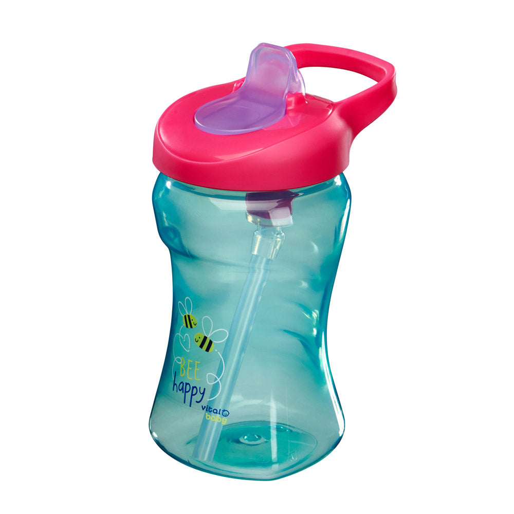 Sticla rezistenta la varsare cu paie 12m+ 340ml. albastru Vital Baby