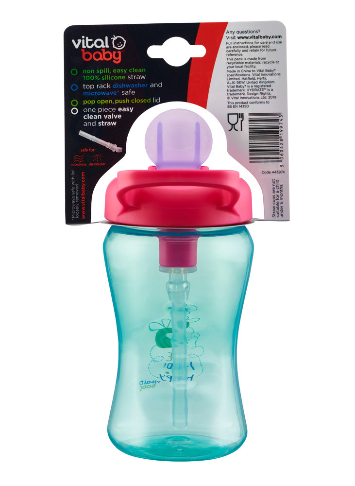 Sticla rezistenta la varsare cu paie 12m+ 340ml. albastru Vital Baby