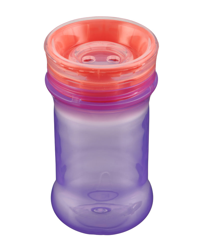 Cana rezistenta la varsare cu margine din silicon moale pentru a bea la 360° Purple Vital Baby