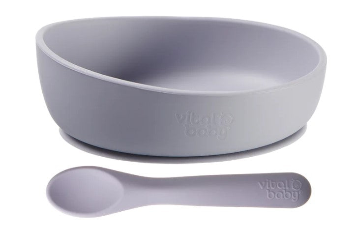 Set Bol din Silicon Cu Aspirator Si Lingura Violet Vital Baby