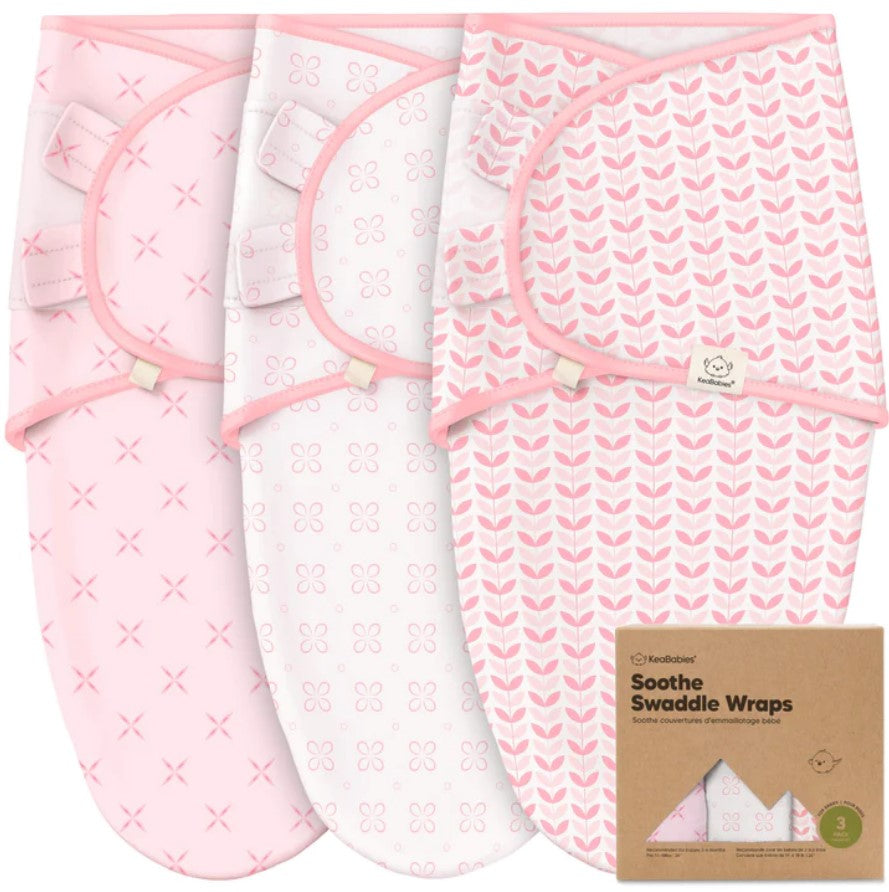 Anti-Stress Diapers Organic 0-3 months 3pcs Pink Flowers KeaBabies