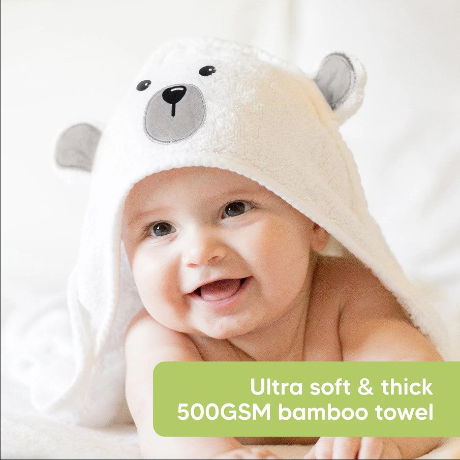 Baby Hooded Towel Made of Organic Bamboo White Bear KeaBabies