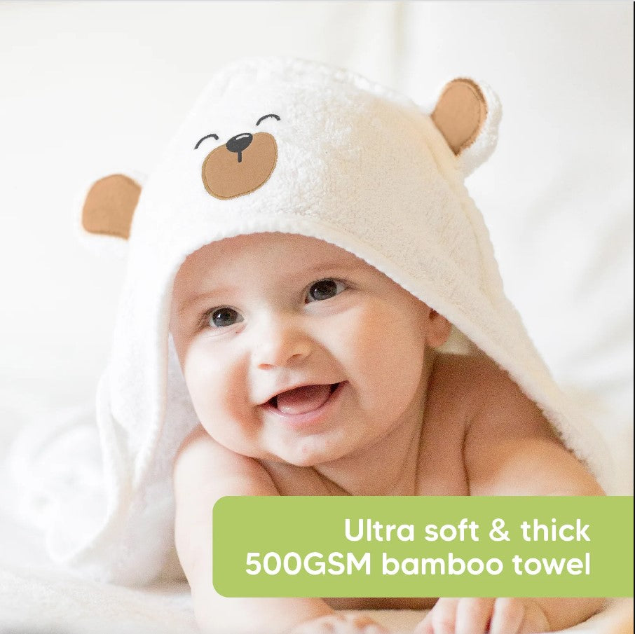 Baby Hooded Towel Made of Organic Bamboo Brown Bear KeaBabies