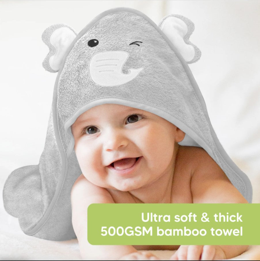Baby Hooded Towel Made of Organic Bamboo Elephant KeaBabies