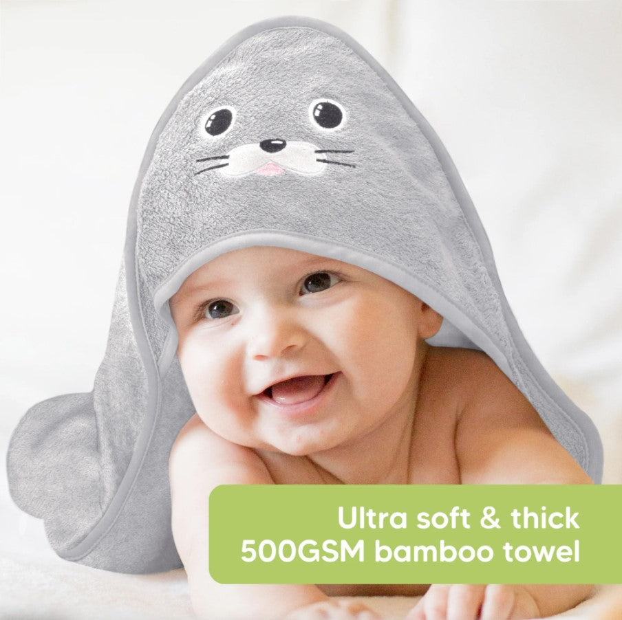 Baby Hooded Towel Made of Organic Bamboo Seal KeaBabies