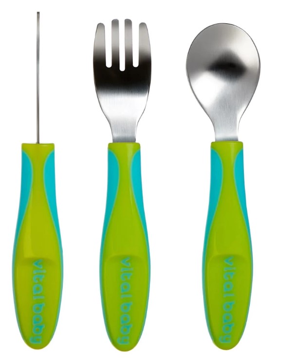 Детски метални прибори 12м+ Зелени Vital Baby