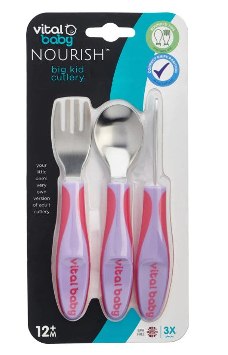 Детски метални прибори 12м+ Лилави Vital Baby