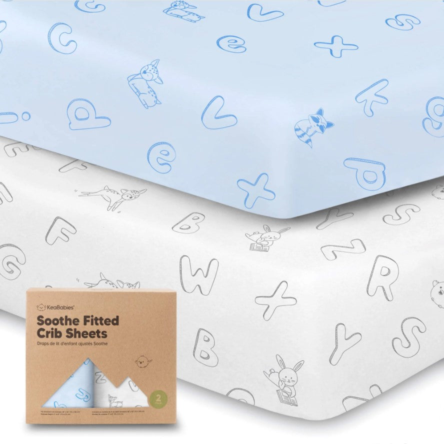 Organic Cotton Sheets 2 Pieces 60x120Cm Blue/White Abc KeaBabies