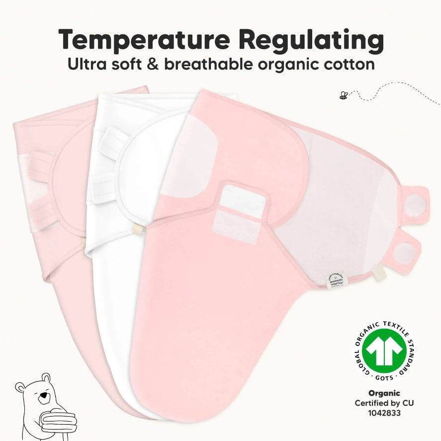 Антистрес Пелени За Повиване Organic 0-3 Месеца 3Бр Розови KeaBabies