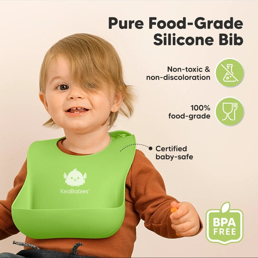 Bavete din silicon 2 bucati albastru/verde KeaBabies