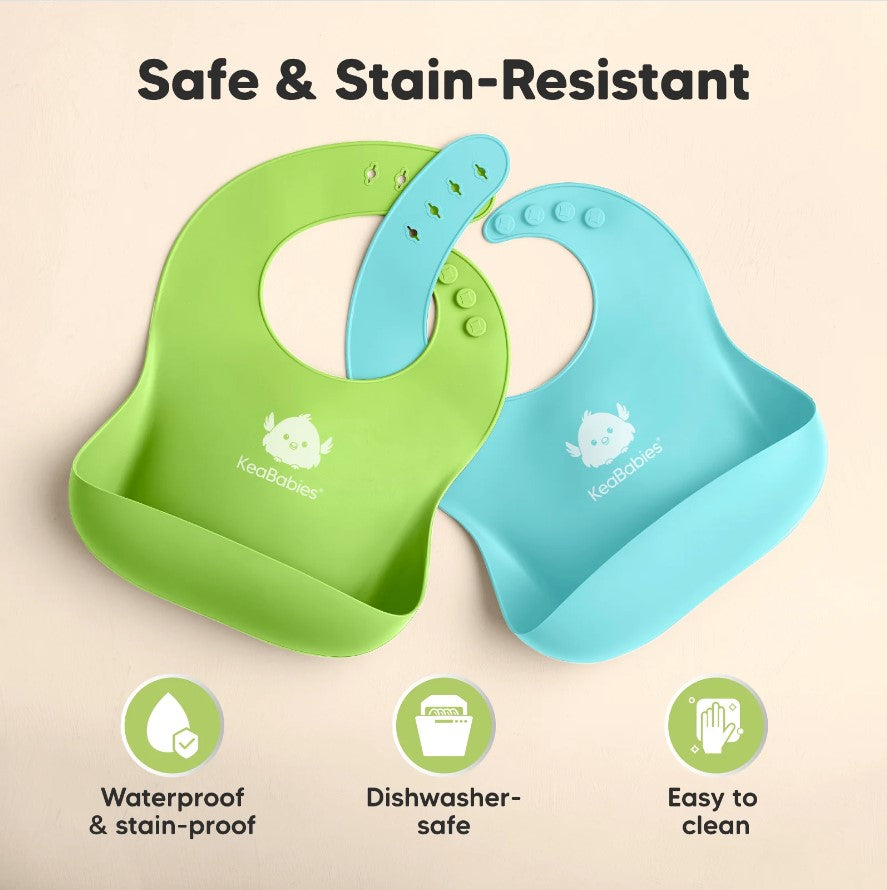 Bavete din silicon 2 bucati albastru/verde KeaBabies