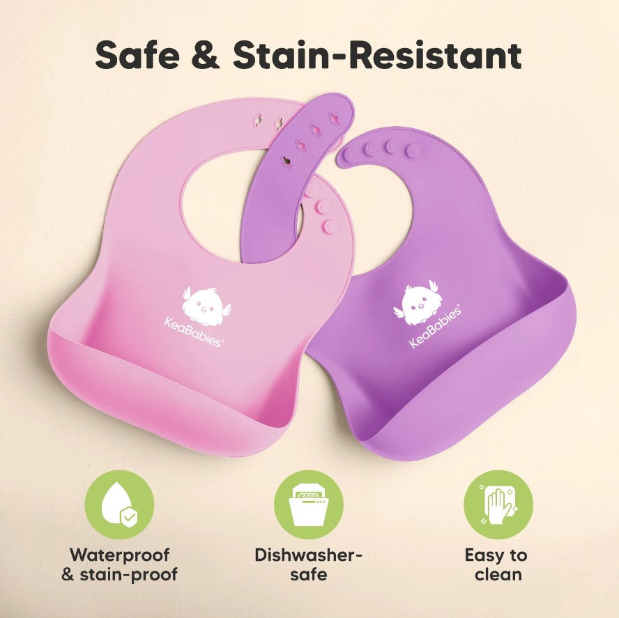Bavete din silicon 2 bucati roz/violet KeaBabies