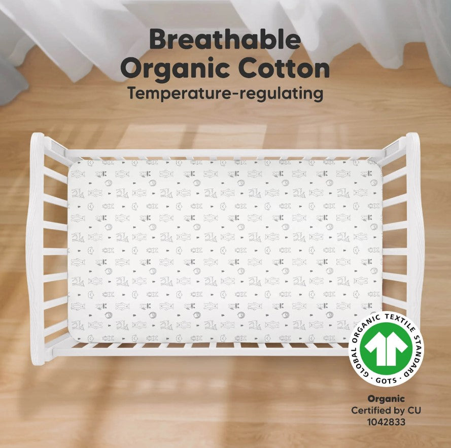 Organic Cotton Sheets 2 Pieces 60x120Cm Grey/White KeaBabies
