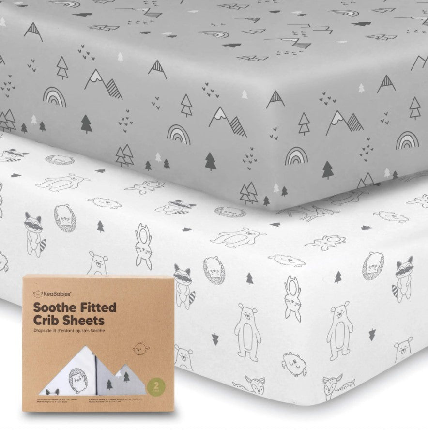 Organic Cotton Sheets 2 Pieces 60x120Cm Grey/White KeaBabies