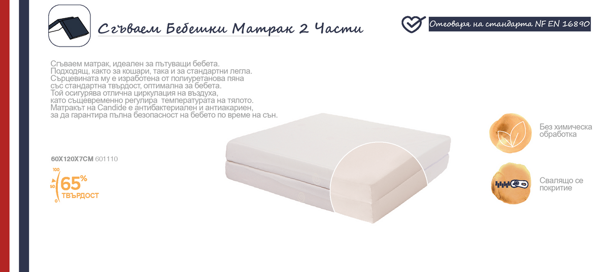 Сгъваем Бебешки Матрак 2 Части(7См Дебелина) Candide