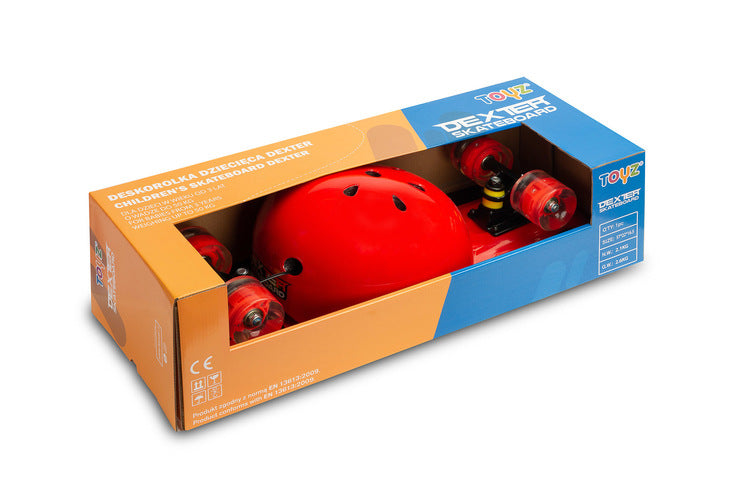 Skateboard Dexter Red + Casca Si Protectoare Caretero Toyz