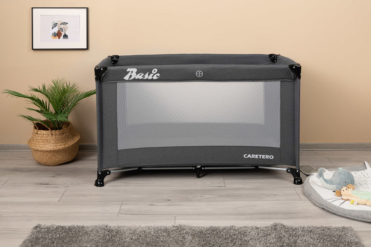 Foldable travel cot 1 level Basic Graphite Caretero