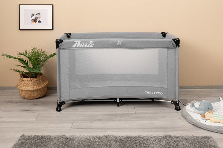 Foldable travel cot 1 level Basic Grey Caretero
