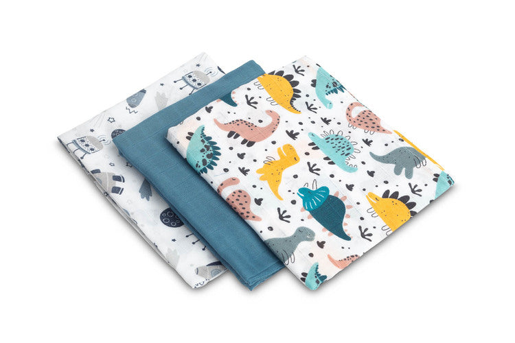 Muslin Diapers 3 Pieces Blue 70x80cm
