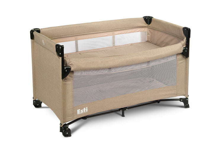 Foldable Playpen 2 Levels With Drop Side Esti Brown Caretero