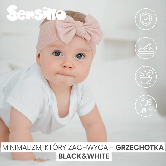 Ursuleț de pluș alb-negru Rattle Sensillo