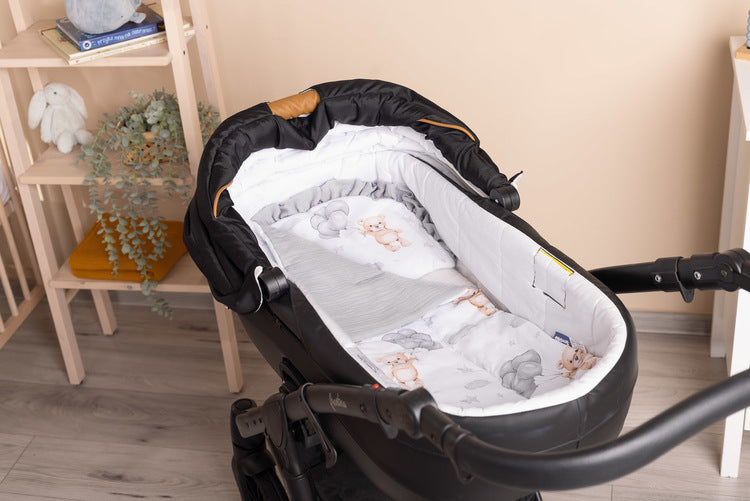 Muslin Stroller Set Gray Teddy Bear Sensillo