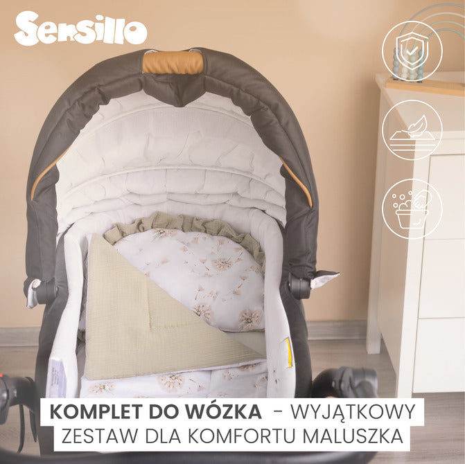 Муслинов Комплект За Детска Количка Бежови Глухарчета Sensillo