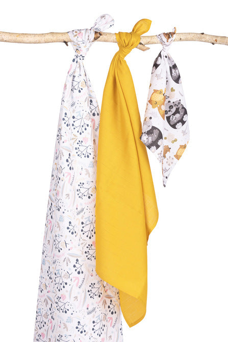 Muslin Diapers Set of Three Sizes Forest Animals Eg-0100 Sensillo