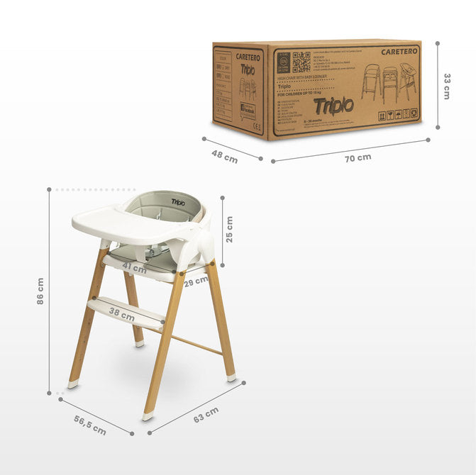 Столче За Хранене Triplo 3в1 Grey Caretero