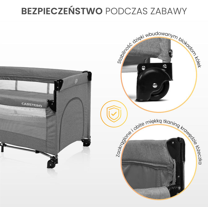 Folding playpen with drop side Esti Grey Caretero