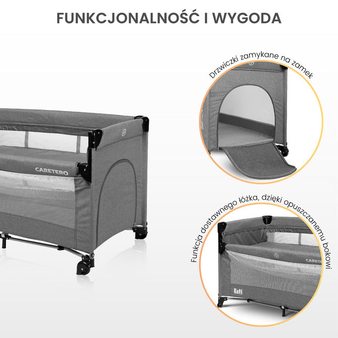 Folding playpen with drop side Esti Grey Caretero