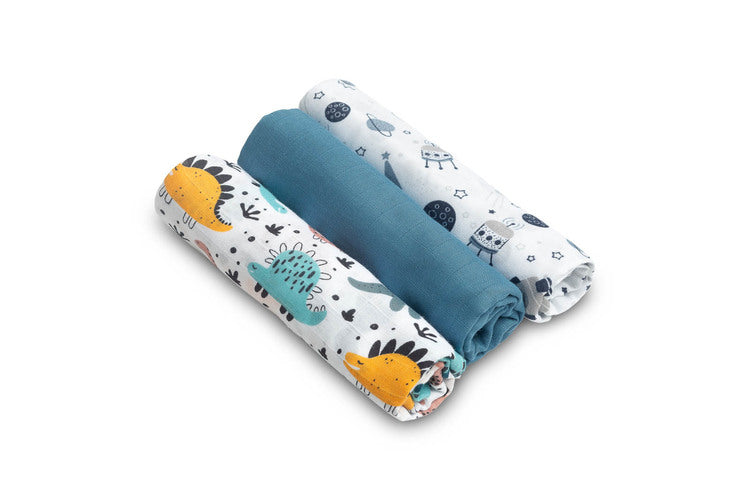 Muslin Diapers 3 Pieces Blue 70x80cm