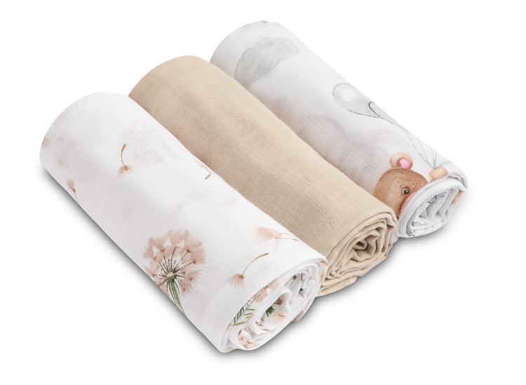 Muslin Diapers Beige Bear 3 Pieces 70x80 Cm