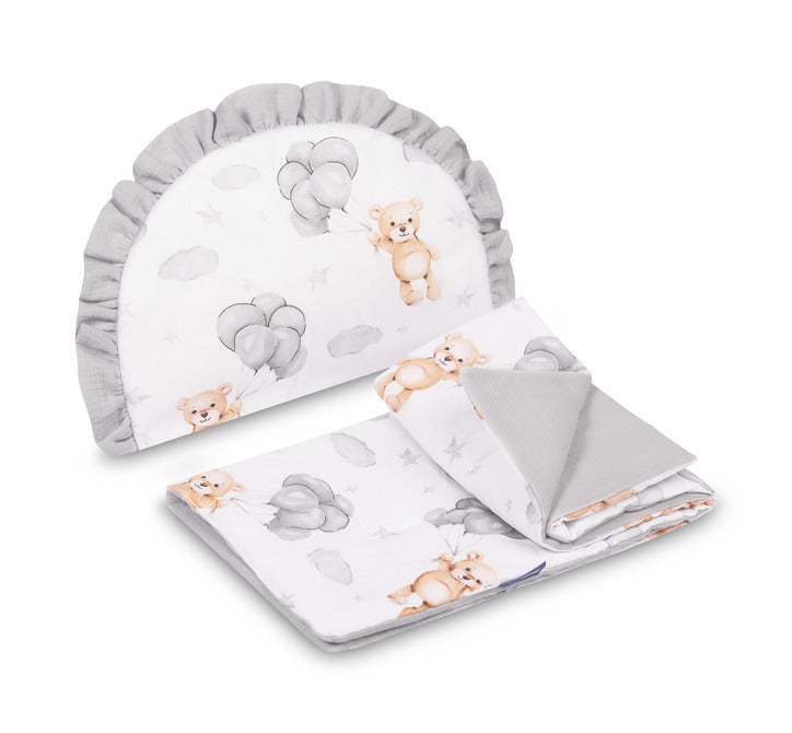 Muslin Stroller Set Gray Teddy Bear Sensillo