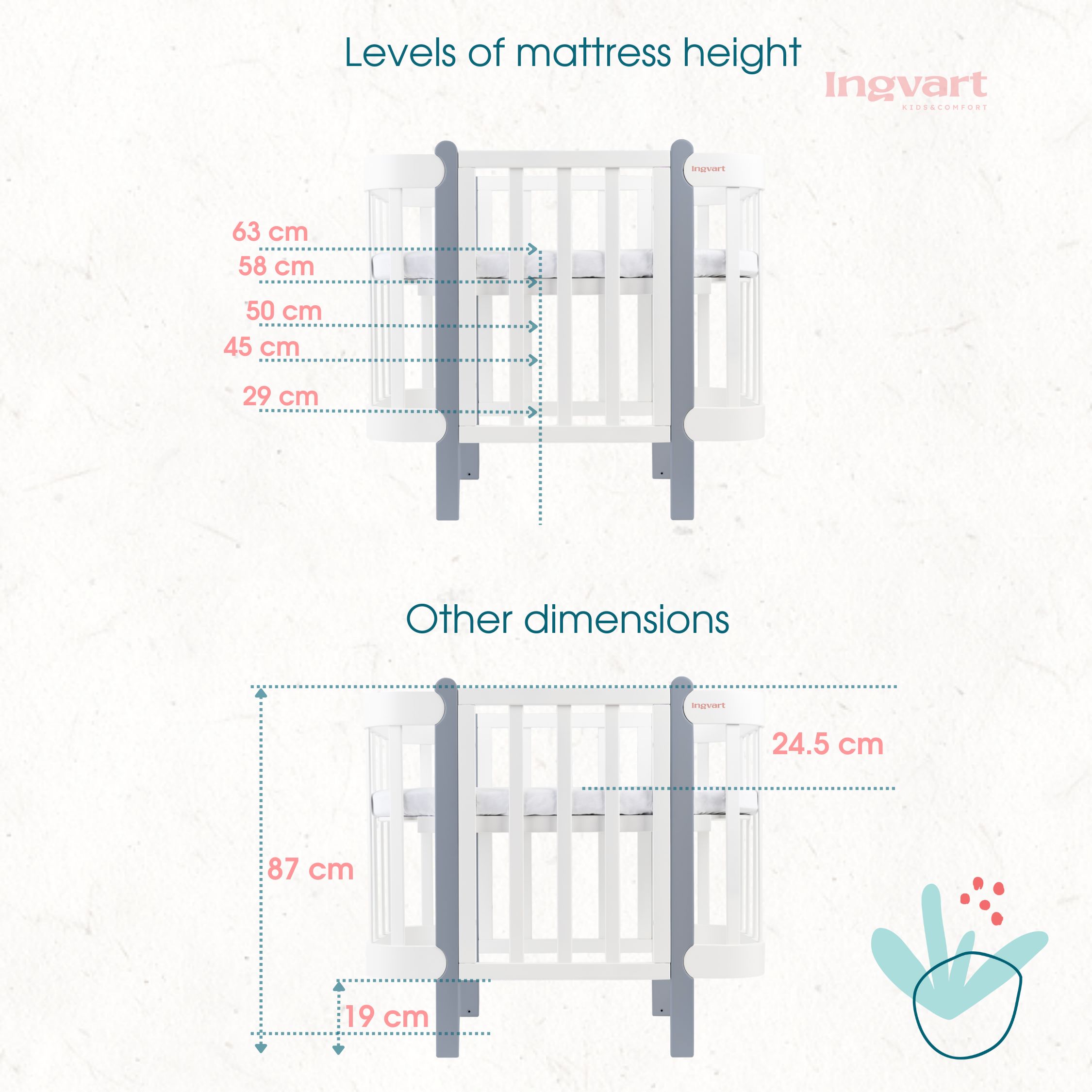 Pat transformabil 5 în 1 Nika 60x95/60x120cm Ingvart