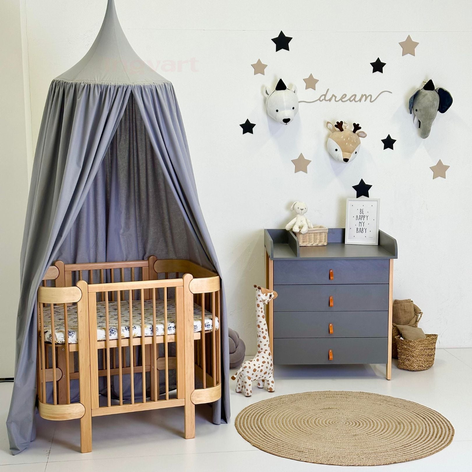 Трансформиращо Легло 5в1 Nika 60x95/60x120см Сив Ingvart