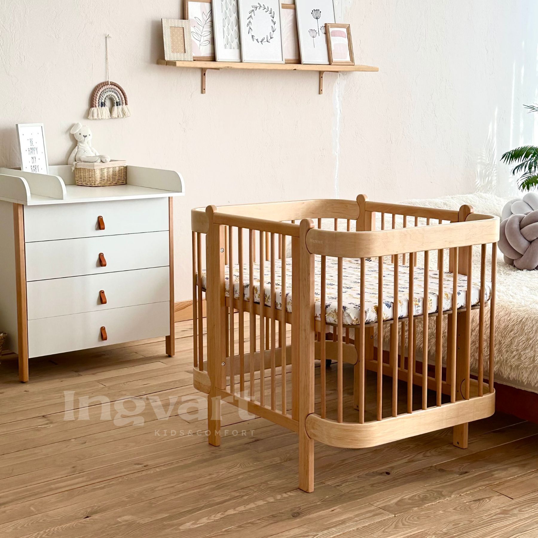 Трансформиращо Легло 5в1 Nika 60x95/60x120см Сив + Натур Ingvart