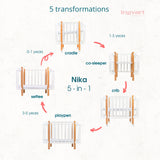 Трансформиращо Легло 5в1 Nika 60x95/60x120см Сив Ingvart