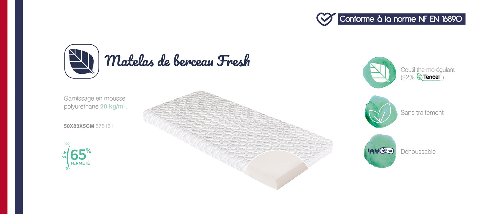 Матрак FRESH за кошара next to me или люлка 50X83См (5см Дебелина) Candide