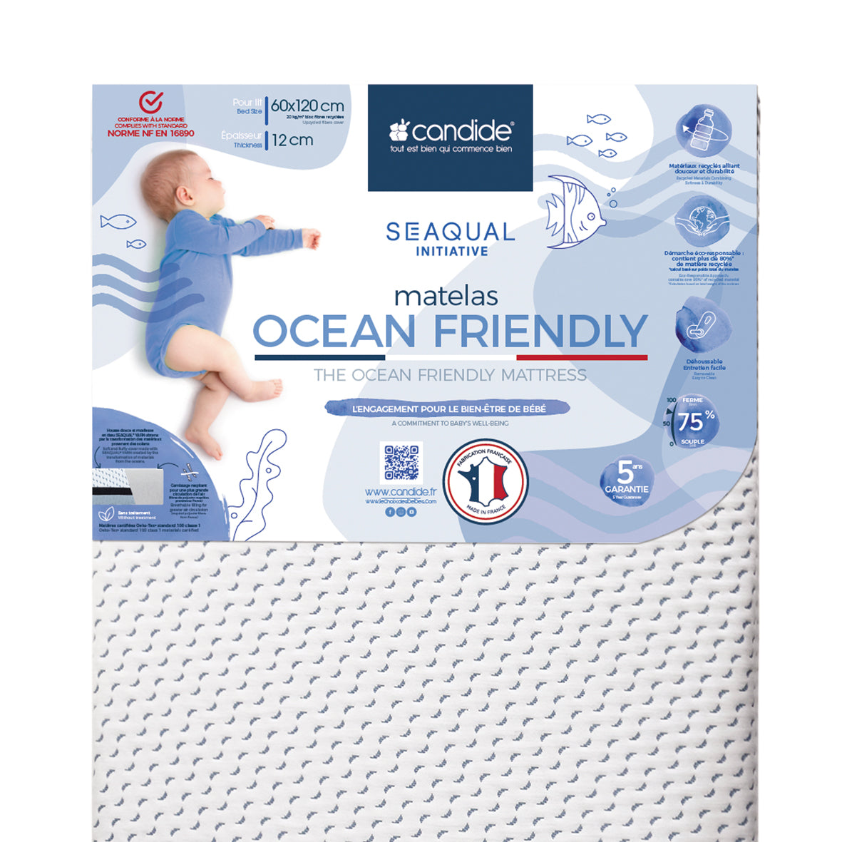 Матрак Ocean Friendly изработен от рециклирана пластмаса, събрана от океана 60X120См (13См Дебелина) Candide